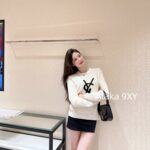 Yves Saint Laurent's highend winter musthaveY  2024 round neck jacquard oversized letter logo round neck pullover wool sweater for women.