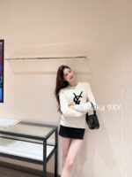 Yves Saint Laurent's highend winter musthaveY  2024 round neck jacquard oversized letter logo round neck pullover wool sweater for women.