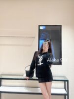 Yves Saint Laurent's highend winter musthaveY  2024 round neck jacquard oversized letter logo round neck pullover wool sweater for women. - Image 8