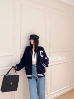 CELINE American casual sportswear outfit  classic  Letter logo hooded zipper design, color blocked embroidery jacquard knitted wool cardigan jacket. Same gender design - Image 3