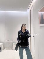 CELINE American casual sportswear outfit  classic  Letter logo hooded zipper design, color blocked embroidery jacquard knitted wool cardigan jacket. Same gender design - Image 6