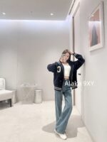 CELINE American casual sportswear outfit  classic  Letter logo hooded zipper design, color blocked embroidery jacquard knitted wool cardigan jacket. Same gender design - Image 7