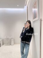 CELINE American casual sportswear outfit  classic  Letter logo hooded zipper design, color blocked embroidery jacquard knitted wool cardigan jacket. Same gender design - Image 8