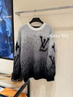 LOUIS VUITTON  2024 Autumn/Winter New Collection Premium Signature Letter Jacquard Logo Grey Series Hooded Mohair Sweater. Unisex loose fit large size - Image 3