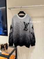 LOUIS VUITTON  2024 Autumn/Winter New Collection Premium Signature Letter Jacquard Logo Grey Series Hooded Mohair Sweater. Unisex loose fit large size - Image 4