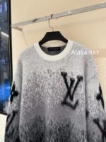 LOUIS VUITTON  2024 Autumn/Winter New Collection Premium Signature Letter Jacquard Logo Grey Series Hooded Mohair Sweater. Unisex loose fit large size - Image 5