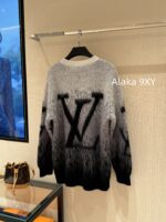 LOUIS VUITTON  2024 Autumn/Winter New Collection Premium Signature Letter Jacquard Logo Grey Series Hooded Mohair Sweater. Unisex loose fit large size - Image 10