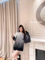 LOUIS VUITTON  2024 Autumn/Winter New Collection Premium Signature Letter Jacquard Logo Grey Series Hooded Mohair Sweater. Unisex loose fit large size - Image 13