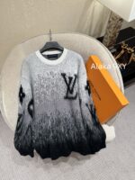LOUIS VUITTON  2024 Autumn/Winter New Collection Premium Signature Letter Jacquard Logo Grey Series Hooded Mohair Sweater. Unisex loose fit large size - Image 16