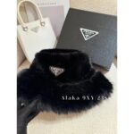 PRADA  European and American socialite internet celebrity blogger must collect winter atmosphere artifact inverted triangle  Logo badge, artificial environmentally friendly fur fisherman hat - Image 7