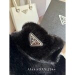 PRADA  European and American socialite internet celebrity blogger must collect winter atmosphere artifact inverted triangle  Logo badge, artificial environmentally friendly fur fisherman hat - Image 8
