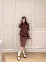 MIUMIU   24autumn/winter new collection/Maillard color letter logo lapel fake twopiece head, long sleeved, hip wrapped, body wrapped long skirt for women. skirt - Image 3