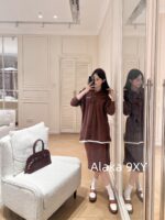 MIUMIU   24autumn/winter new collection/Maillard color letter logo lapel fake twopiece head, long sleeved, hip wrapped, body wrapped long skirt for women. skirt - Image 8