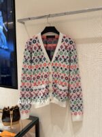 LOUIS VUITTON   24ss Autumn/Winter New CollectionColorful Jacquard Letter Logo Color blocked Vneck Knitted Cardigan Women's Wool Material - Image 3
