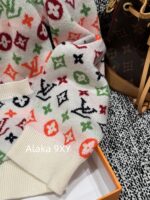 LOUIS VUITTON   24ss Autumn/Winter New CollectionColorful Jacquard Letter Logo Color blocked Vneck Knitted Cardigan Women's Wool Material - Image 16