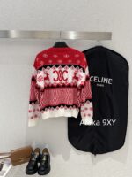 CELINE   2024 Autumn/Winter New "Christmas Limited Edition Series" Red Envelope Color blocked Kai Xuan Men Round Neck Wool Knitted Head Sweater for Women. - Image 6