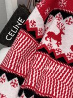 CELINE   2024 Autumn/Winter New "Christmas Limited Edition Series" Red Envelope Color blocked Kai Xuan Men Round Neck Wool Knitted Head Sweater for Women. - Image 14