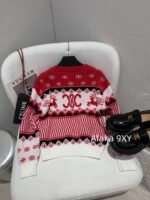 CELINE   2024 Autumn/Winter New "Christmas Limited Edition Series" Red Envelope Color blocked Kai Xuan Men Round Neck Wool Knitted Head Sweater for Women. - Image 17