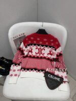 CELINE   2024 Autumn/Winter New "Christmas Limited Edition Series" Red Envelope Color blocked Kai Xuan Men Round Neck Wool Knitted Head Sweater for Women. - Image 18