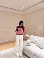 CELINE   2024 Autumn/Winter New "Christmas Limited Edition Series" Red Envelope Color blocked Kai Xuan Men Round Neck Wool Knitted Head Sweater for Women. - Image 25