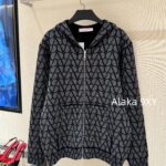VALENTINO 2024 Autumn/Winter Collection  Double sided full printed logo embroidered zipper knitted hooded jacket cardigan casual top made of 100 wool material