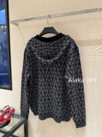 VALENTINO 2024 Autumn/Winter Collection  Double sided full printed logo embroidered zipper knitted hooded jacket cardigan casual top made of 100 wool material - Image 9
