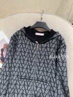 VALENTINO 2024 Autumn/Winter Collection  Double sided full printed logo embroidered zipper knitted hooded jacket cardigan casual top made of 100 wool material - Image 14