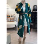 Hermes  H  2024 Autumn/Winter New CollectionMedium to Long Wool/Cashmere Jacquard Ice Cream Pig Nose  Jacquard logo peacock green knitted cardigan jacket for women. - Image 10