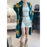 Hermes  H  2024 Autumn/Winter New CollectionMedium to Long Wool/Cashmere Jacquard Ice Cream Pig Nose  Jacquard logo peacock green knitted cardigan jacket for women. - Image 11