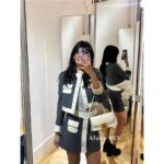 CELINE   2024 Autumn/Winter Fashion Collection French style light luxury temperament highend woolen material gray equestrian suit set jacket for women. Short skirt