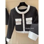 CELINE   2024 Autumn/Winter Fashion Collection French style light luxury temperament highend woolen material gray equestrian suit set jacket for women. Short skirt - Image 3