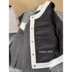 CELINE   2024 Autumn/Winter Fashion Collection French style light luxury temperament highend woolen material gray equestrian suit set jacket for women. Short skirt - Image 7