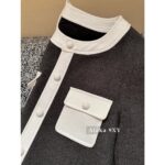 CELINE   2024 Autumn/Winter Fashion Collection French style light luxury temperament highend woolen material gray equestrian suit set jacket for women. Short skirt - Image 8