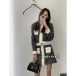 CELINE   2024 Autumn/Winter Fashion Collection French style light luxury temperament highend woolen material gray equestrian suit set jacket for women. Short skirt - Image 11