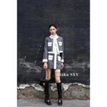 CELINE   2024 Autumn/Winter Fashion Collection French style light luxury temperament highend woolen material gray equestrian suit set jacket for women. Short skirt - Image 12