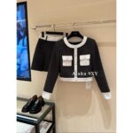 CELINE   2024 Autumn/Winter Fashion Collection French style light luxury temperament highend woolen material gray equestrian suit set jacket for women. Short skirt - Image 13