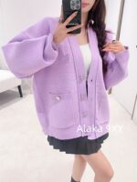 MAGE Super PositiveSweet Potato Purple  2024 SS early autumn new collection niche non collision style taro purple medium long knitted cardigan jacket for women. - Image 24