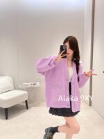 MAGE Super PositiveSweet Potato Purple  2024 SS early autumn new collection niche non collision style taro purple medium long knitted cardigan jacket for women. - Image 25