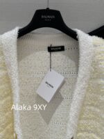 BALMAIN2024 early autumn new product French socialite style "pure desire" highend feeling cream color series  Weaving elegant Vneck knitted cardigan jacket - Image 3