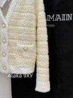 BALMAIN2024 early autumn new product French socialite style "pure desire" highend feeling cream color series  Weaving elegant Vneck knitted cardigan jacket - Image 6