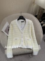 BALMAIN2024 early autumn new product French socialite style "pure desire" highend feeling cream color series  Weaving elegant Vneck knitted cardigan jacket - Image 11