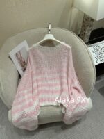 LOEWE Pink Muse Goddess24ss Early Autumn New Collection Handmade Hook Flower Fans Sweet Wool Hoodie Sweater for Women - Image 5