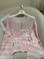 LOEWE Pink Muse Goddess24ss Early Autumn New Collection Handmade Hook Flower Fans Sweet Wool Hoodie Sweater for Women - Image 9