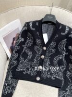 BALMAIN is a musthave for socialites B  24 early autumn new bright silk embroidery jacquard logo metal buckle slim fit long sleeved knitted sweater cardigan top coat - Image 8