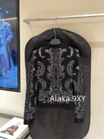 BALMAIN is a musthave for socialites B  24 early autumn new bright silk embroidery jacquard logo metal buckle slim fit long sleeved knitted sweater cardigan top coat - Image 16