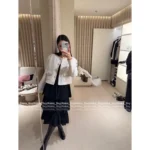 Chanel 2025B Early Fall Collection 🤍 Minimalist White Tweed Coat - Round Neck Woven Jacket w/ Textured Bouclé