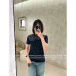 Louis Vuitton 2025 Early Fall Collection 🌟 Silk-Cotton Blend Tee - Jacquard Logo Round Neck Short Sleeve (with Silk)