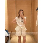 Louis Vuitton 🤍 2025SS Spring/Summer New Collection Printed Logo Polo with Asymmetric Drawstring Short Sleeve Top / Casual Skort / Long Sleeve Shirt for Women
