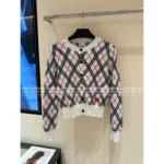 BURBERRY ♥️2025 Early Autumn New Collection Colorblock Plaid Cavalry Embroidered Logo Crewneck Knit Cardigan for Women