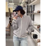 Celine 2025SS Early Fall Collection 🩶 Matte Grey Baseball Set - Embroidery Logo Jacket & Pants